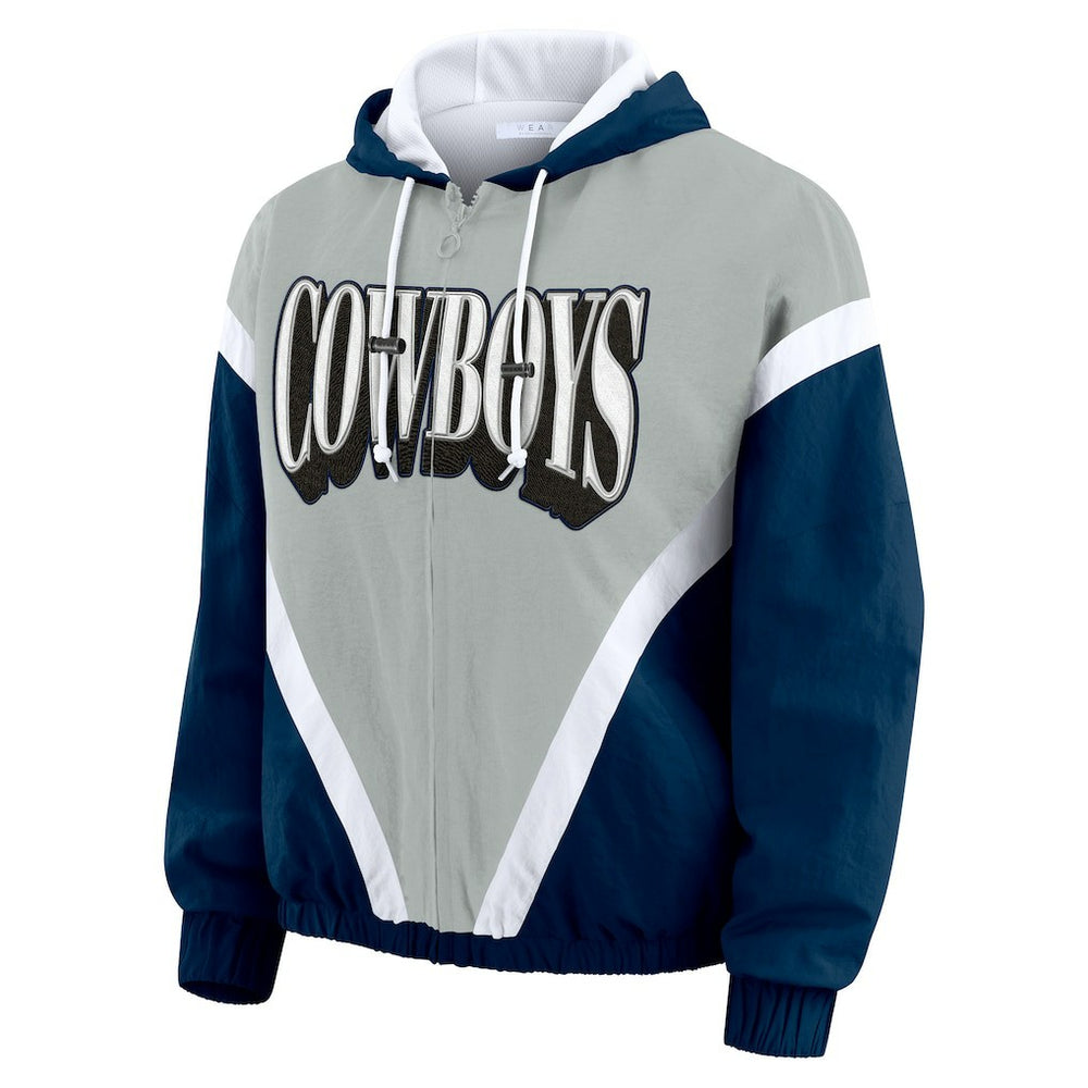 WEAR by Erin Andrews Women's Plus Size Retro Crinkle Full-Zip Hoodie Windbreaker Jacket - Dallas Cowboys Hoodies