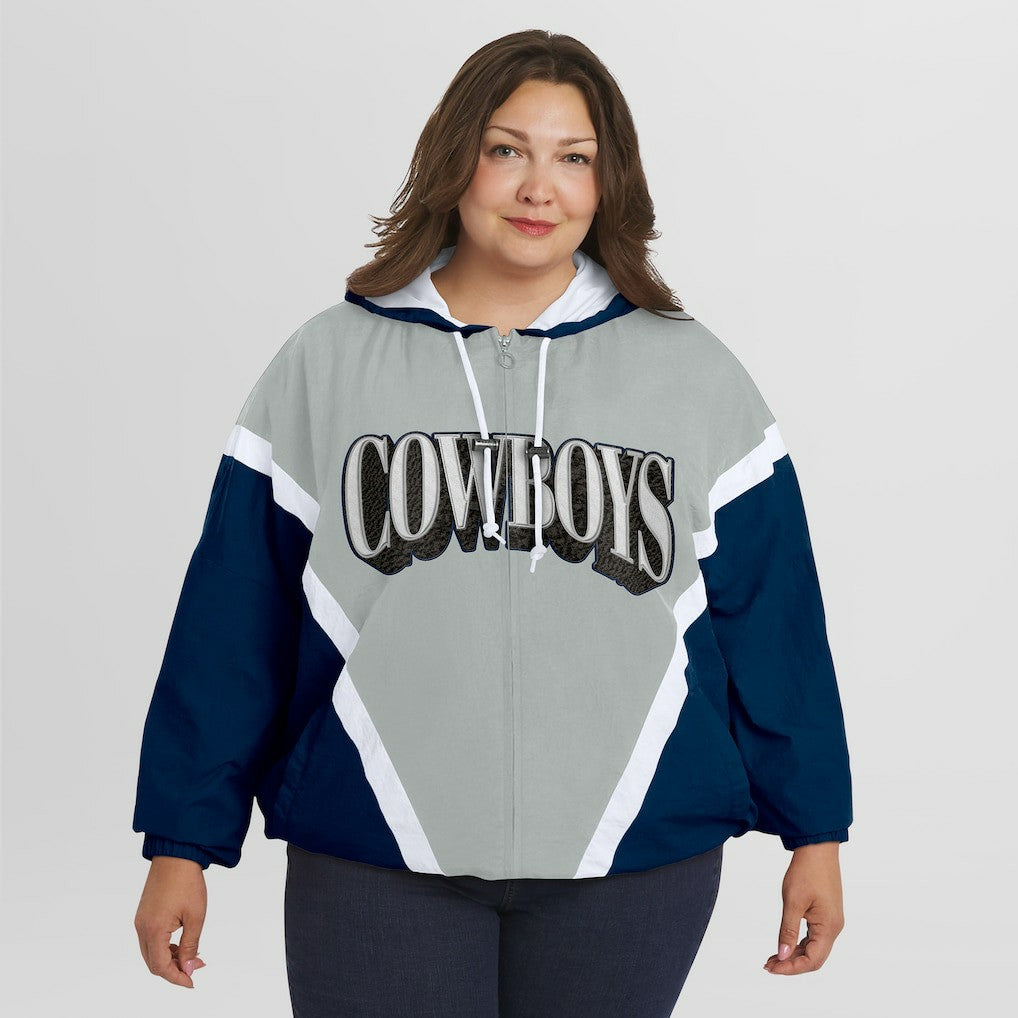 WEAR by Erin Andrews Women's Plus Size Retro Crinkle Full-Zip Hoodie Windbreaker Jacket - Dallas Cowboys Hoodies
