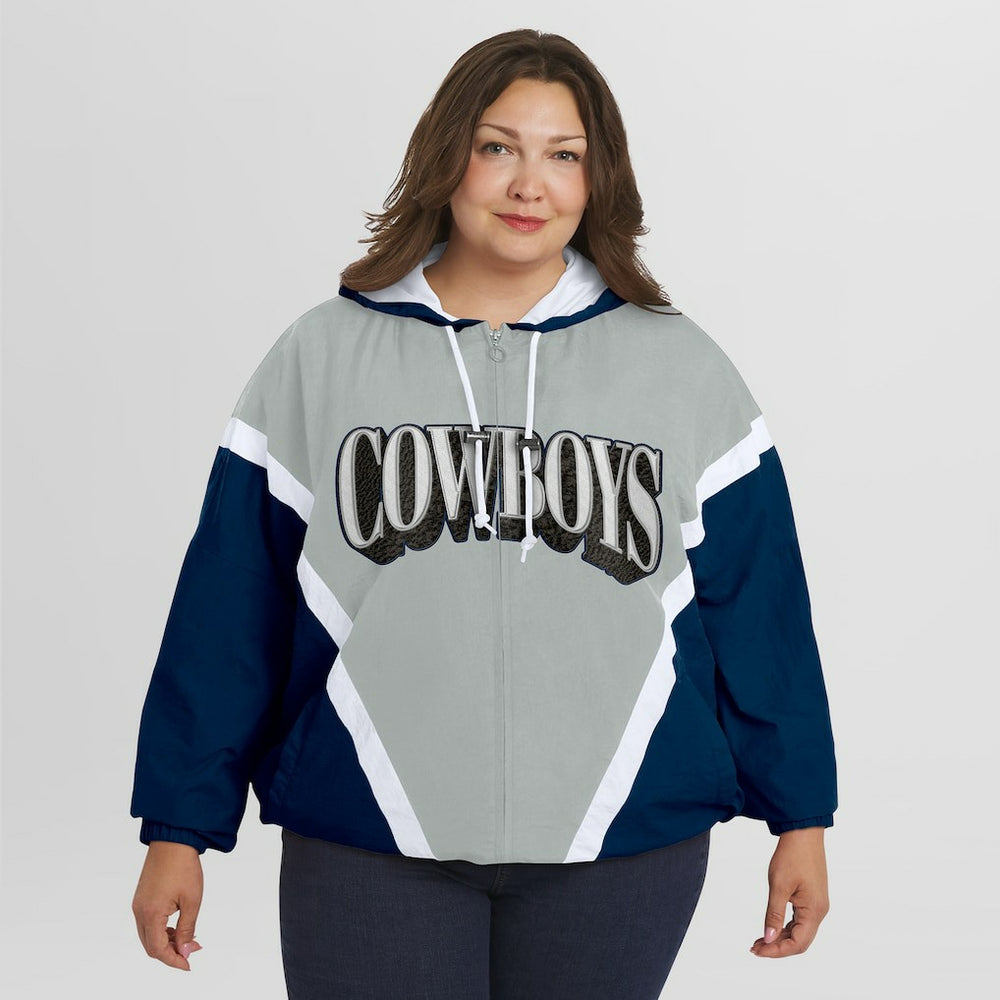 WEAR by Erin Andrews Women's Plus Size Retro Crinkle Full-Zip Hoodie Windbreaker Jacket - Dallas Cowboys Hoodies