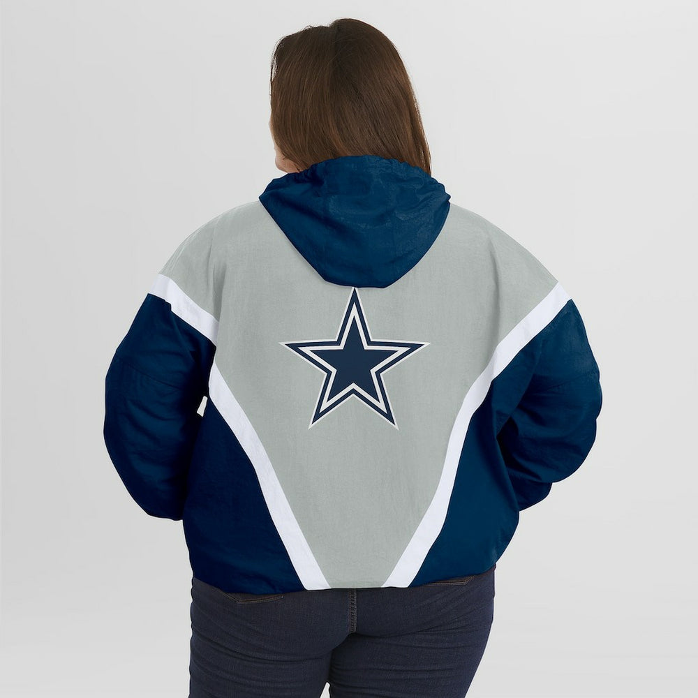 WEAR by Erin Andrews Women's Plus Size Retro Crinkle Full-Zip Hoodie Windbreaker Jacket - Dallas Cowboys Hoodies