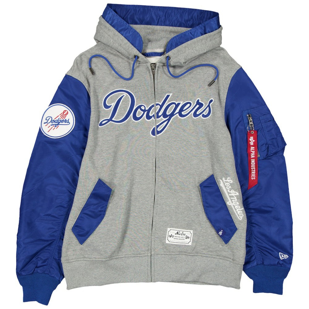 Heather Gray/Royal Los Angeles Dodgers New Era x Alpha Industries Full-Zip Hoodie Jacket