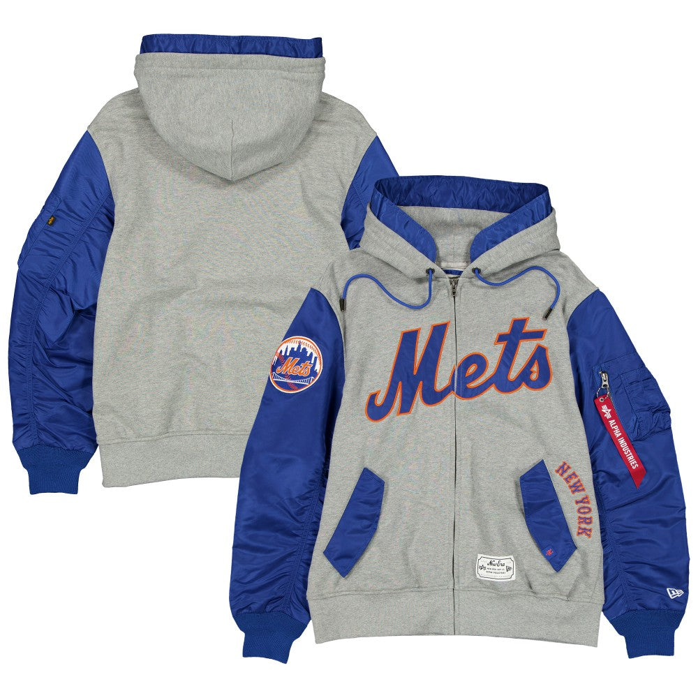 Heather Gray/Royal New York Mets New Era x Alpha Industries Full-Zip Hoodie Jacket