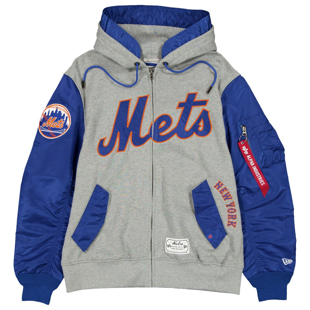 Heather Gray/Royal New York Mets New Era x Alpha Industries Full-Zip Hoodie Jacket