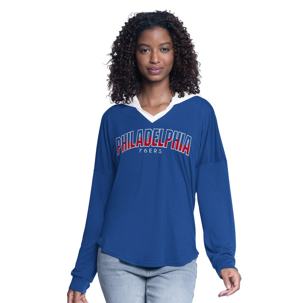 Philadelphia 76ers G-III 4Her by Carl Banks Women's Bench Player Oversized Long Sleeve Hooded Top