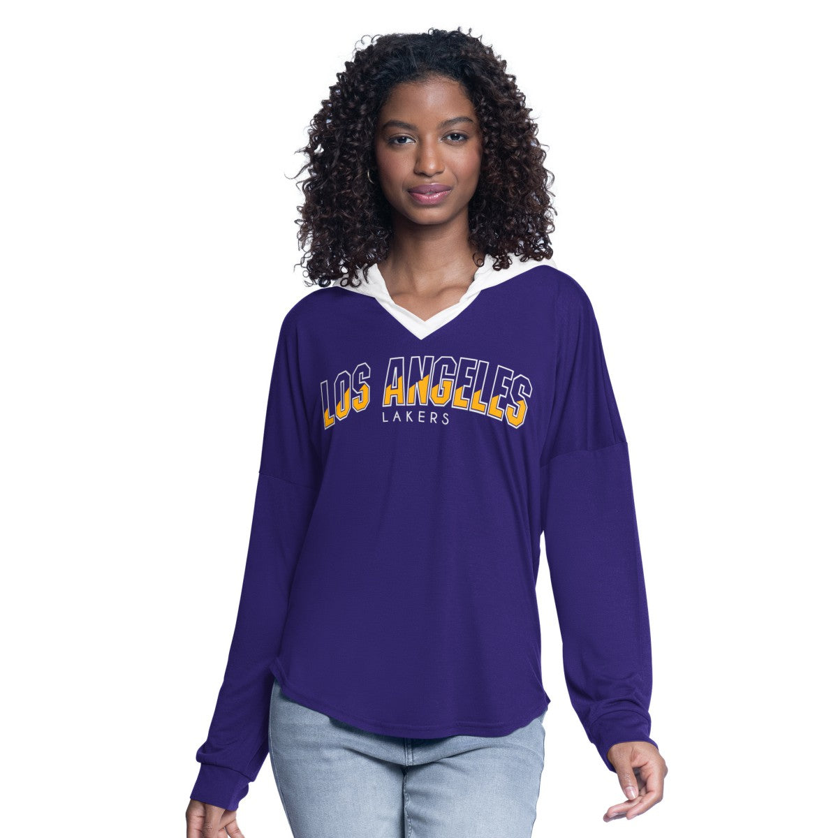 Los Angeles Lakers G-III 4Her by Carl Banks Women's Bench Player Oversized Long Sleeve Hooded Top