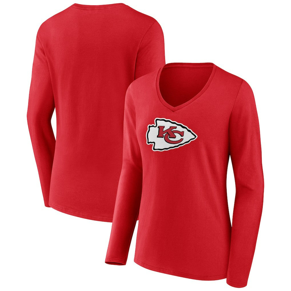 Women's Primary Logo Long Sleeve V-Neck T-Shirt - Kansas City Chiefs T-shirts