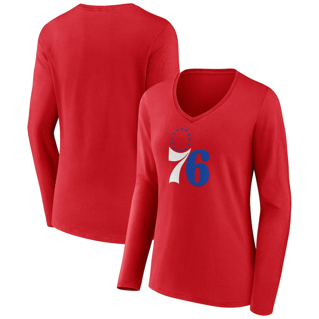 Philadelphia 76ers Women's Primary Logo Long Sleeve V-Neck T-Shirt
