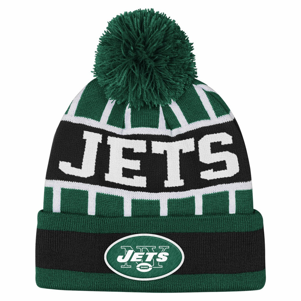 Outerstuff Youth Go Fast Cuffed Knit Hat with Pom - New York Jets Hats