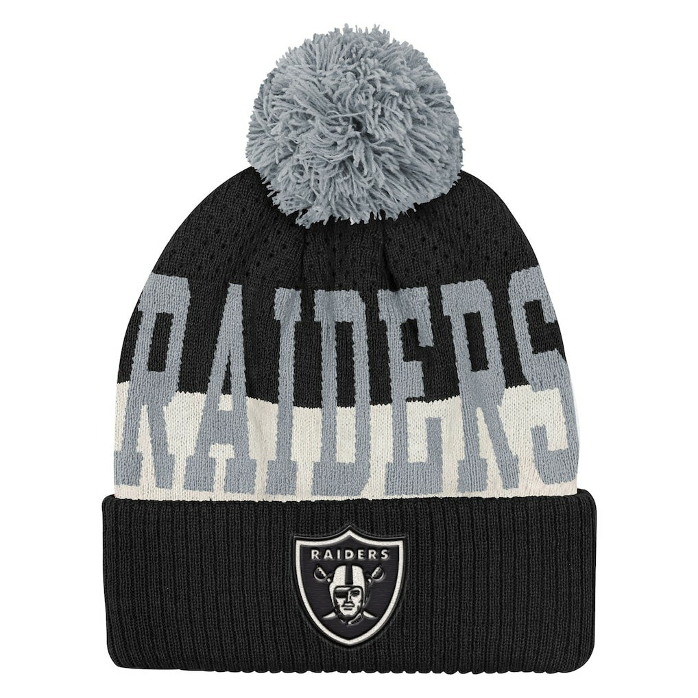 Outerstuff Youth Modern Fan Cuffed Knit Hat with Pom - Las Vegas Raiders Hats
