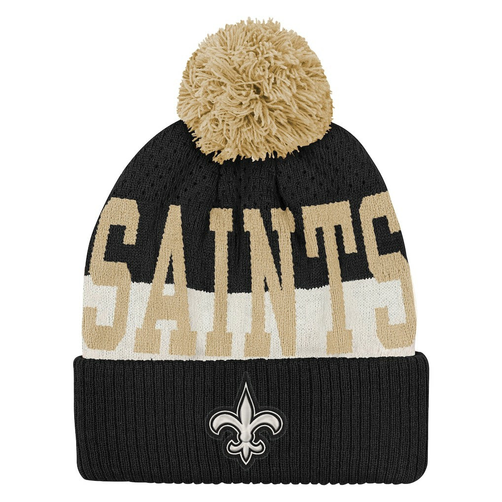 Outerstuff Youth Modern Fan Cuffed Knit Hat with Pom - New Orleans Saints Hats