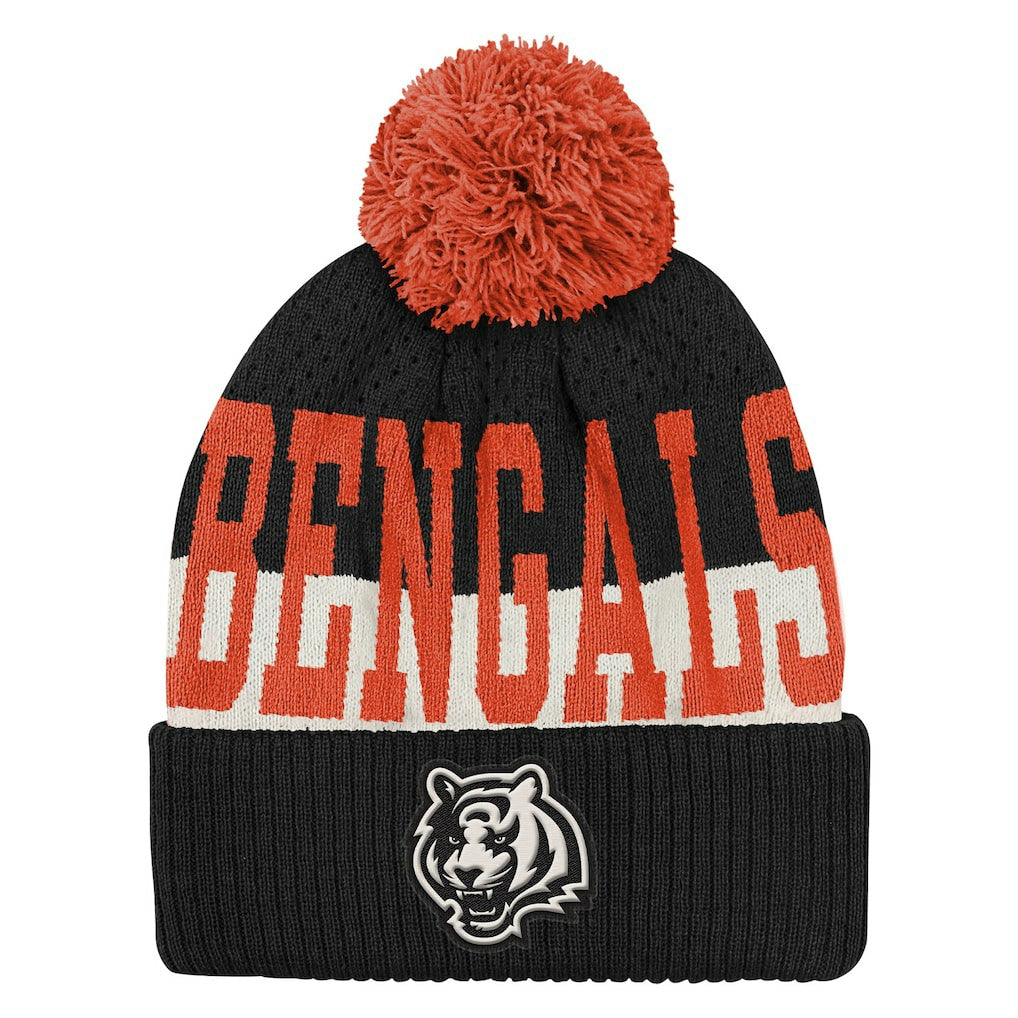 Outerstuff Youth Modern Fan Cuffed Knit Hat with Pom - Cincinnati Bengals Hats