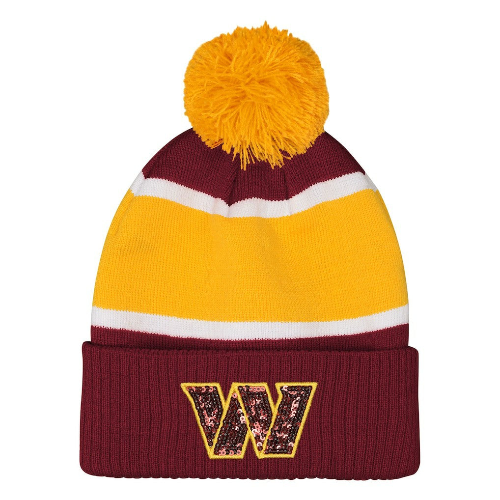 Outerstuff Girls Let's Play Cuffed Knit Hat with Pom - Washington Commanders Hats