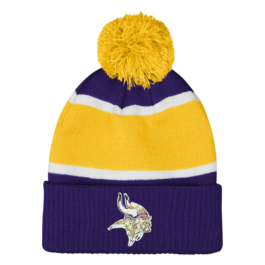 Outerstuff Girls Let's Play Cuffed Knit Hat with Pom - Minnesota Vikings Hats