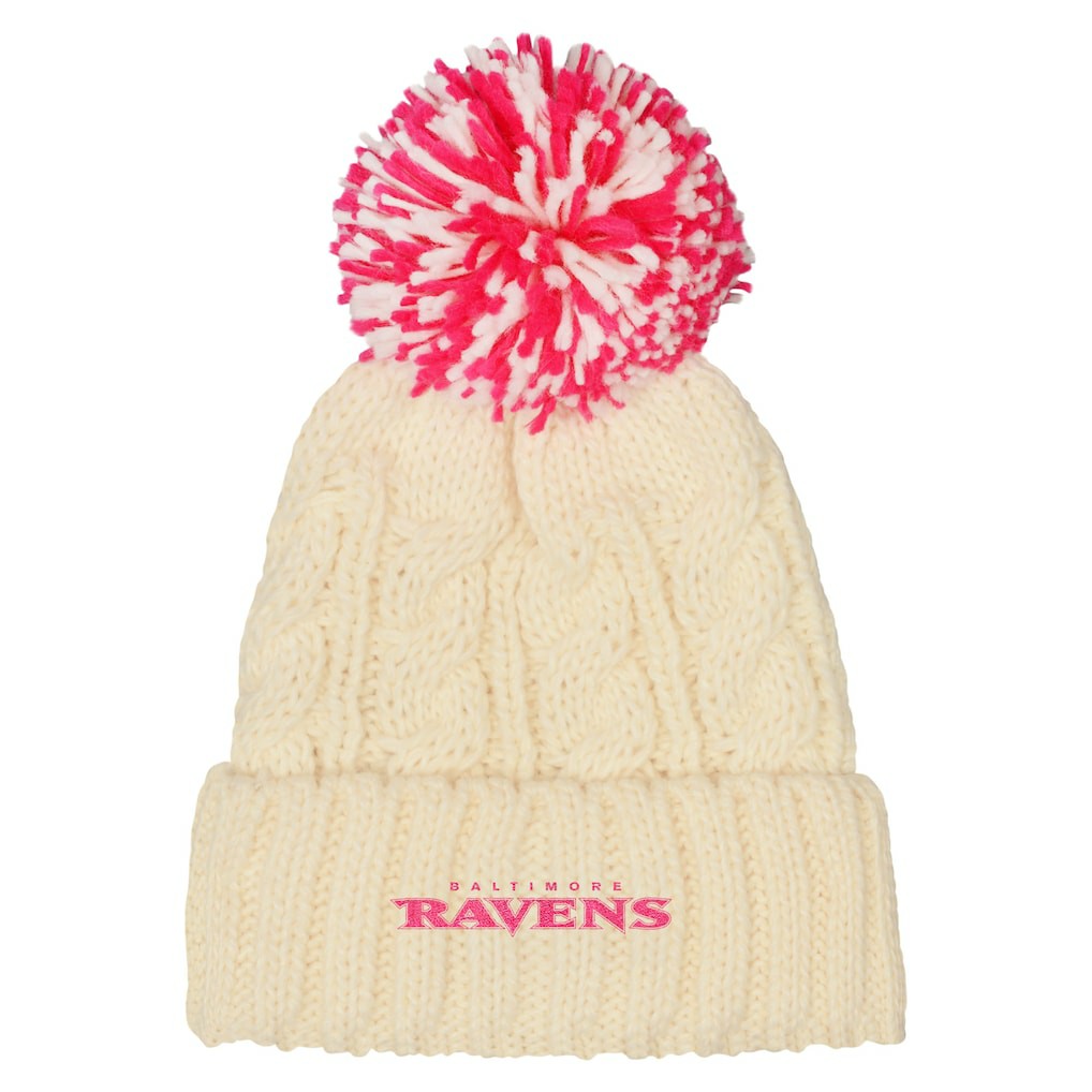 Outerstuff Girls Cable Cuffed Knit Hat with Pom - Baltimore Ravens Hats