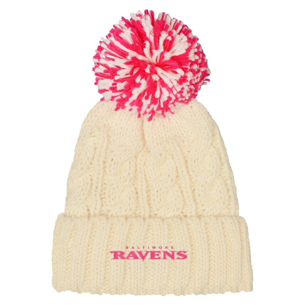 Outerstuff Girls Cable Cuffed Knit Hat with Pom - Baltimore Ravens Hats