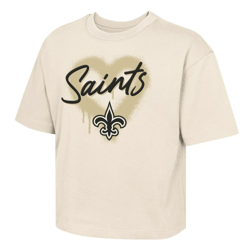Outerstuff Girl's Youth Spray Heart Boxy T-Shirt - New Orleans Saints T-shirts