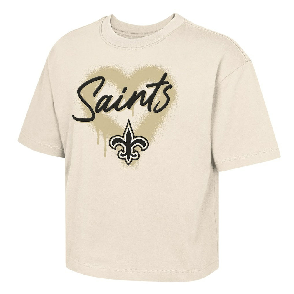 Outerstuff Girl's Youth Spray Heart Boxy T-Shirt - New Orleans Saints T-shirts