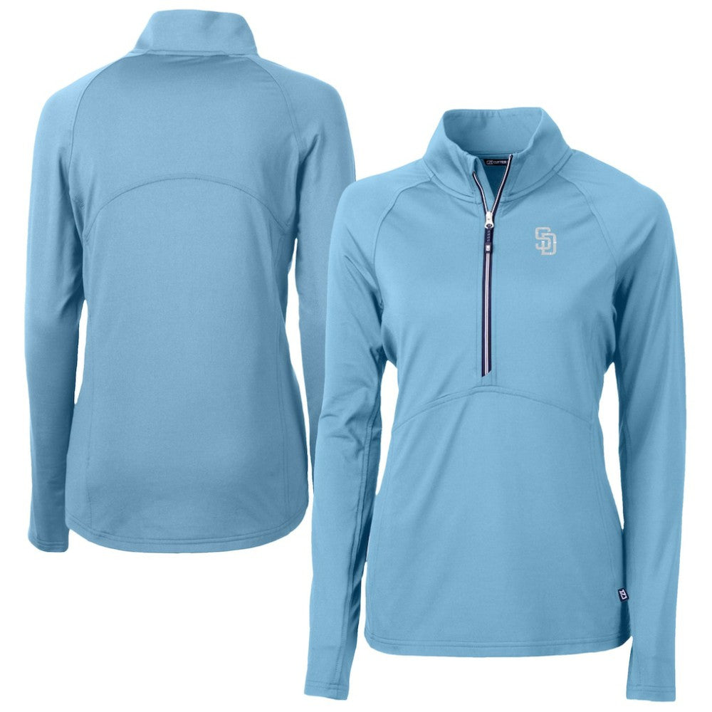 Powder Blue San Diego Padres Cutter & Buck Women's Raglan Adapt Eco Knit Stretch Recycled Half-Zip Top