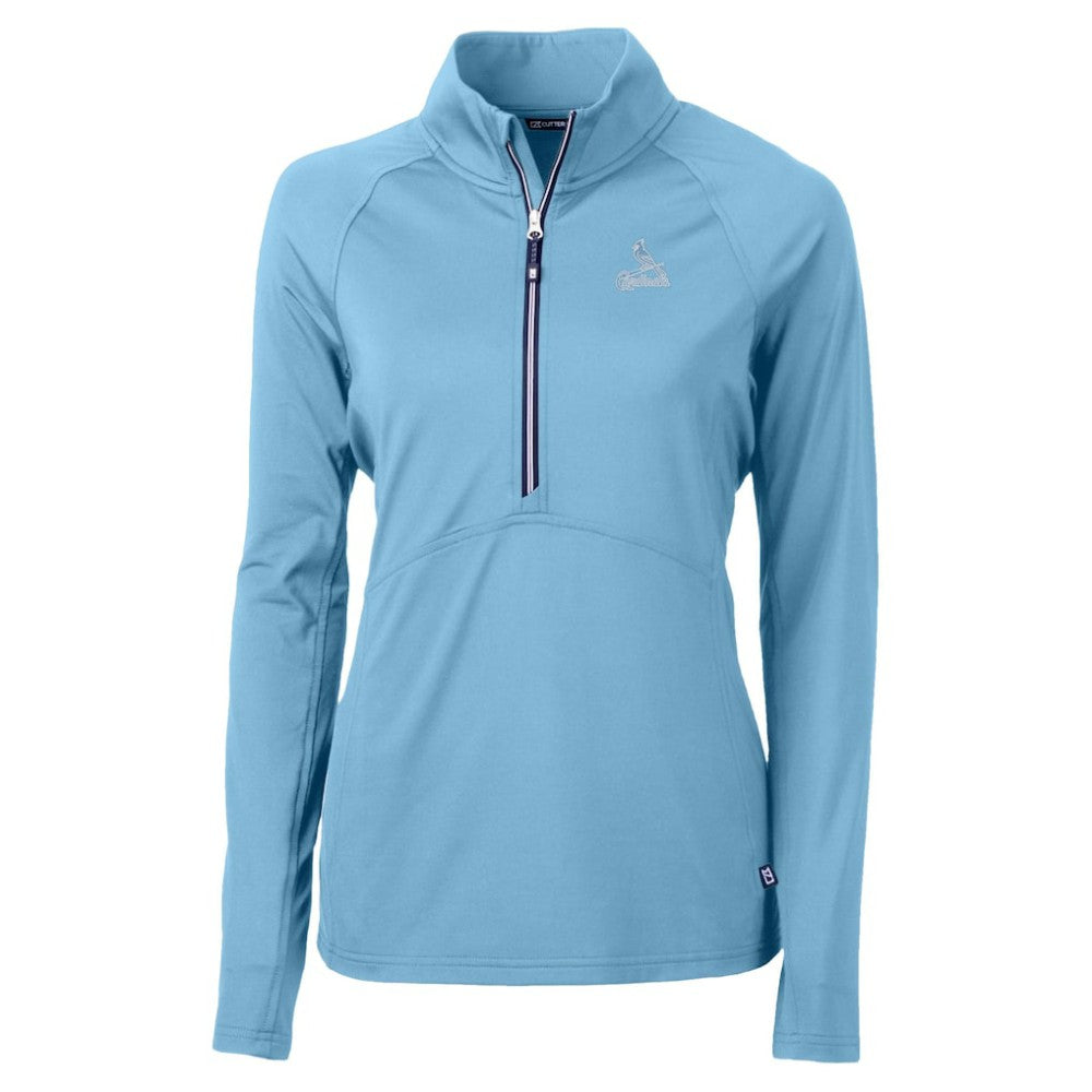 Powder Blue St. Louis Cardinals Cutter & Buck Women's Raglan Adapt Eco Knit Stretch Recycled Half-Zip Top