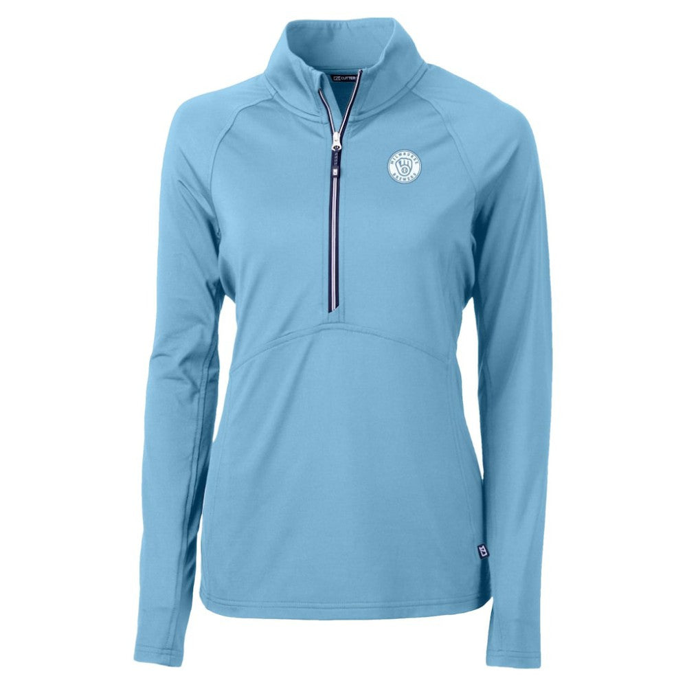 Powder Blue Milwaukee Brewers Cutter & Buck Women's Raglan Adapt Eco Knit Stretch Recycled Half-Zip Top