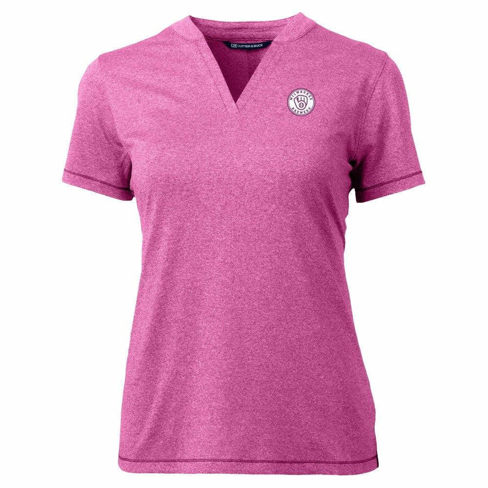 Light Pink Milwaukee Brewers Cutter & Buck Forge Heathered Stretch Blade Top
