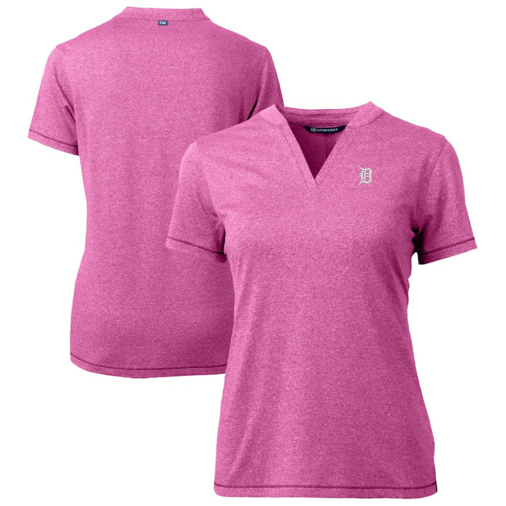 Light Pink Detroit Tigers Cutter & Buck Forge Heathered Stretch Blade Top