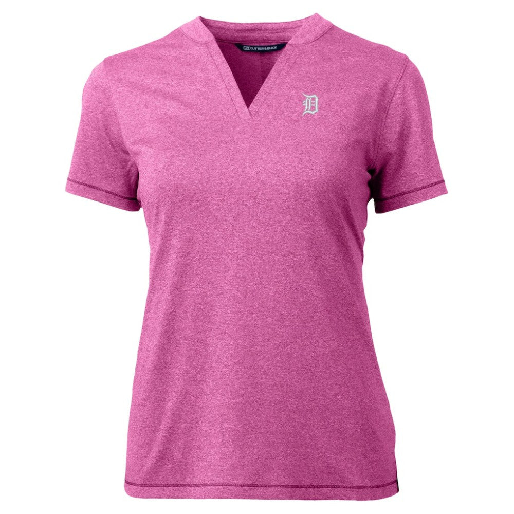 Light Pink Detroit Tigers Cutter & Buck Forge Heathered Stretch Blade Top