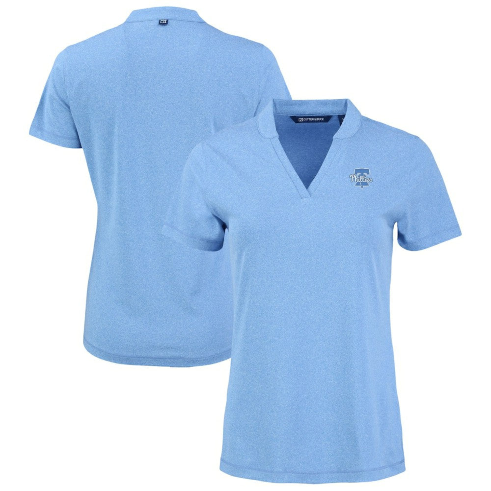 Heather Powder Blue Philadelphia Phillies Cutter & Buck Forge Heathered Stretch Blade Top