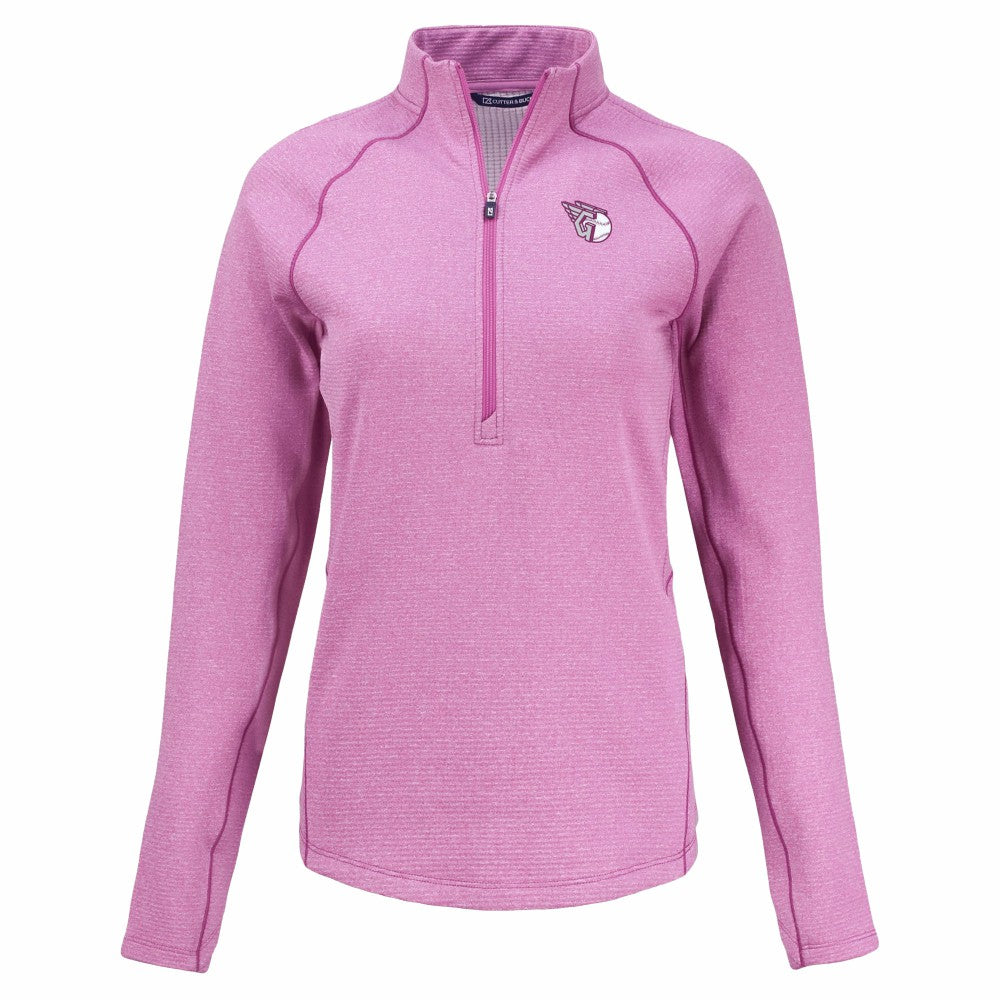 Heather Light Pink Cleveland Guardians Cutter & Buck Women's Peshastin Eco Fleece Recycled Half-Zip Jacket