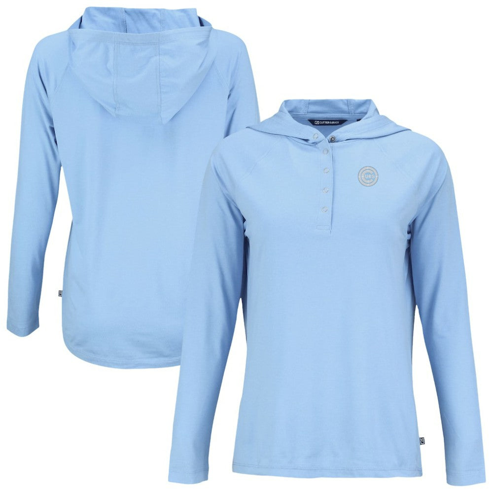 Powder Blue Chicago Cubs Cutter & Buck Women's Coastline Epic Comfort Eco Recycled Long Sleeve Hoodie T-Shirt