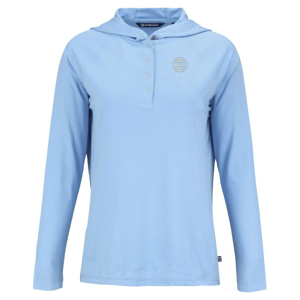 Powder Blue Chicago Cubs Cutter & Buck Women's Coastline Epic Comfort Eco Recycled Long Sleeve Hoodie T-Shirt