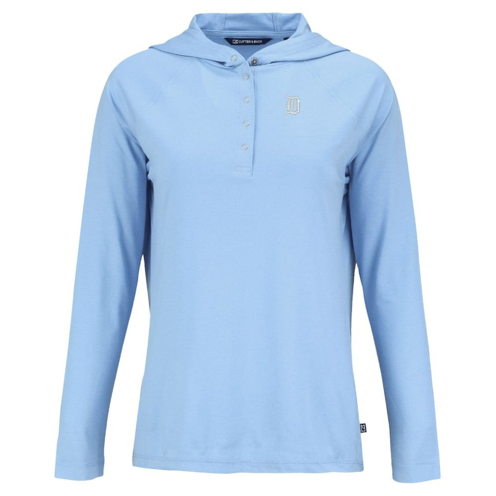 Powder Blue Detroit Tigers Cutter & Buck Women's Coastline Epic Comfort Eco Recycled Long Sleeve Hoodie T-Shirt