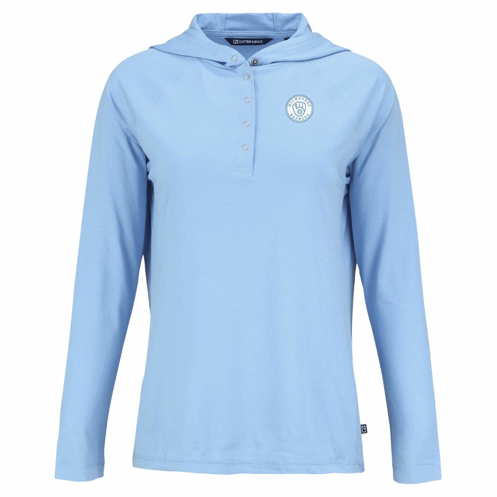 Powder Blue Milwaukee Brewers Cutter & Buck Women's Coastline Epic Comfort Eco Recycled Long Sleeve Hoodie T-Shirt