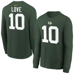 Jordan Love  Youth Player Name & Number Long Sleeve T-Shirt - Green Bay Packers T-shirts