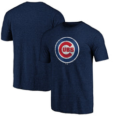 Navy Chicago Cubs Weathered Official Logo Tri-Blend T-Shirt