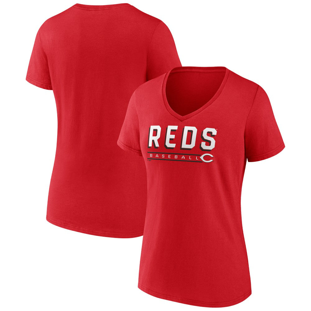 Red Cincinnati Reds Women's Primary Play V-Neck T-Shirt