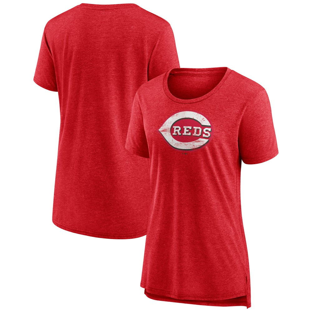 Red Cincinnati Reds Women's Weathered Official Logo Tri-Blend T-Shirt