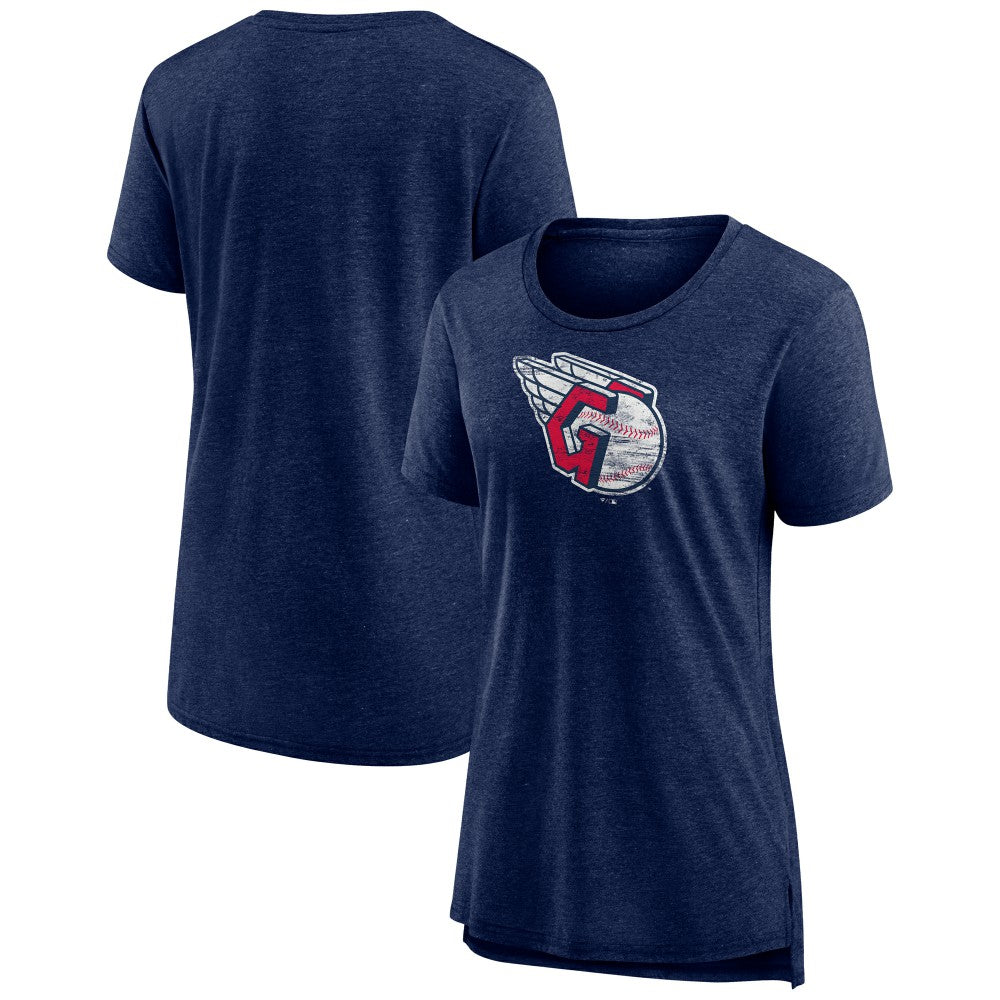 Navy Cleveland Guardians Women's Weathered Official Logo Tri-Blend T-Shirt