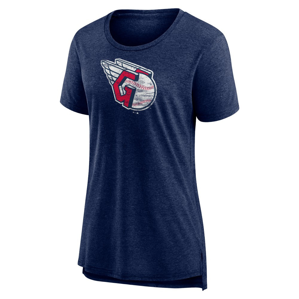Navy Cleveland Guardians Women's Weathered Official Logo Tri-Blend T-Shirt