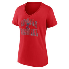 Red Los Angeles Angels Women's Victory Script V-Neck T-Shirt