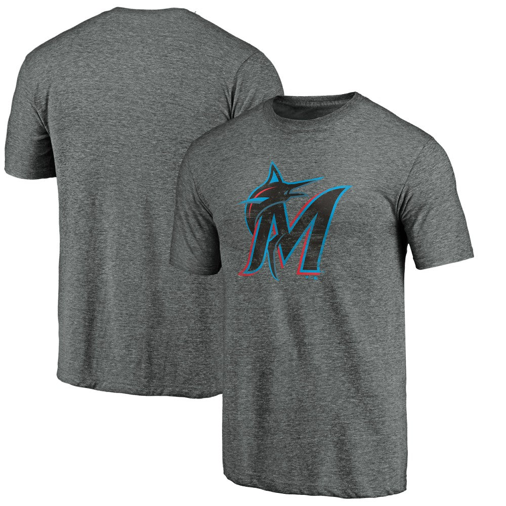 Heather Gray Miami Marlins Weathered Official Logo Tri-Blend T-Shirt