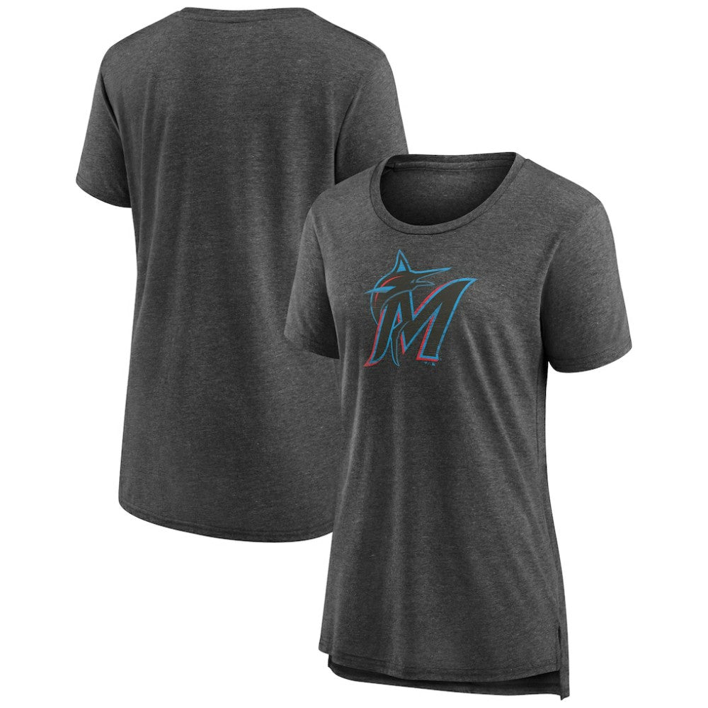 Gray Miami Marlins Women's Weathered Official Logo Tri-Blend T-Shirt