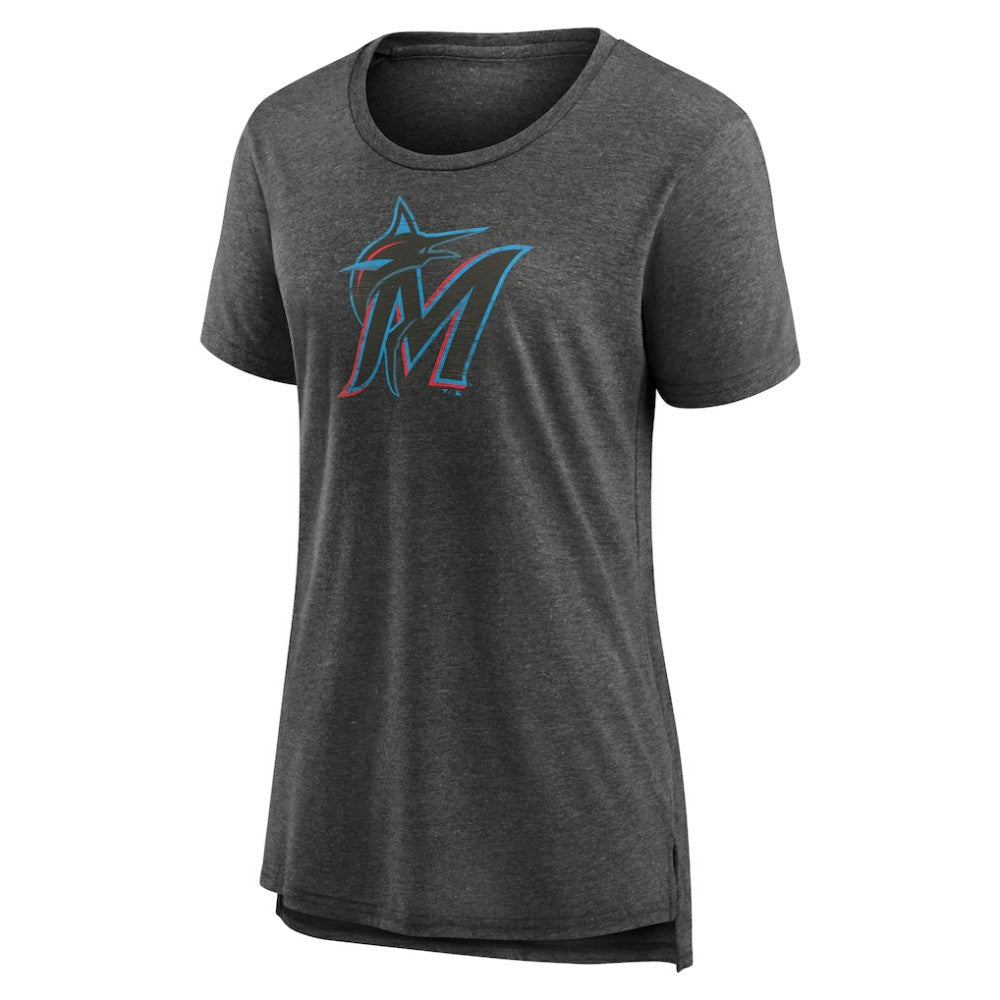 Gray Miami Marlins Women's Weathered Official Logo Tri-Blend T-Shirt