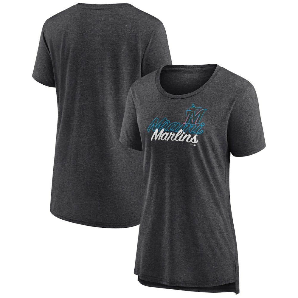 Gray Miami Marlins Women's Practice Time Tri-Blend T-Shirt