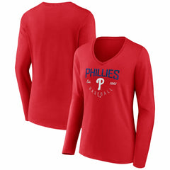 Red Philadelphia Phillies Women's Live For It Long Sleeve V-Neck T-Shirt