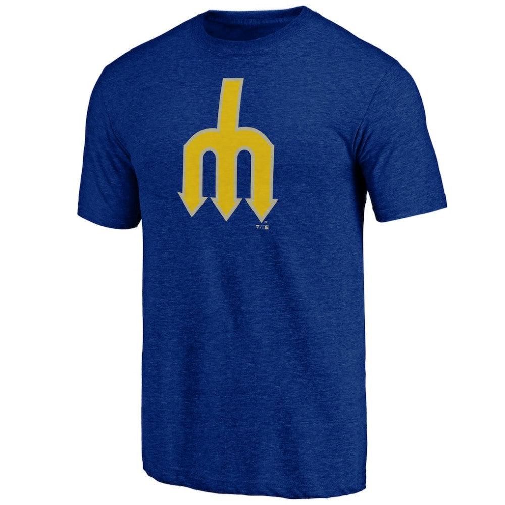 Royal Seattle Mariners Cooperstown Official Logo Tri-Blend T-Shirt