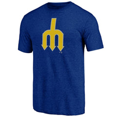 Royal Seattle Mariners Cooperstown Official Logo Tri-Blend T-Shirt