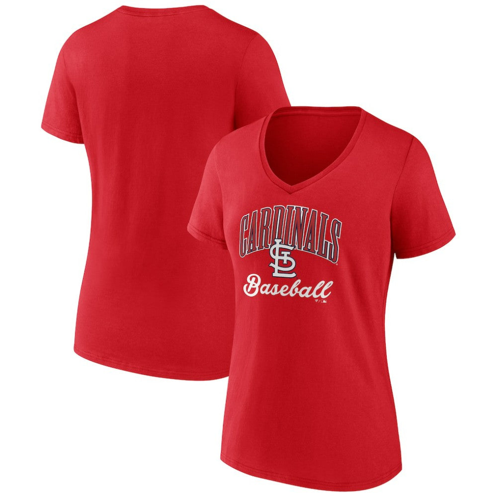 Red St. Louis Cardinals Women's Victory Script V-Neck T-Shirt