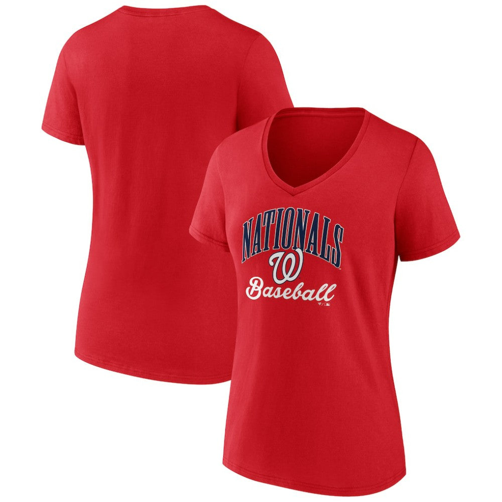Red Washington Nationals Women's Victory Script V-Neck T-Shirt