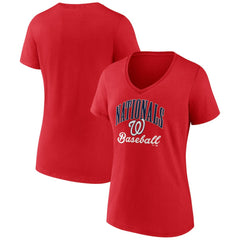 Red Washington Nationals Women's Victory Script V-Neck T-Shirt